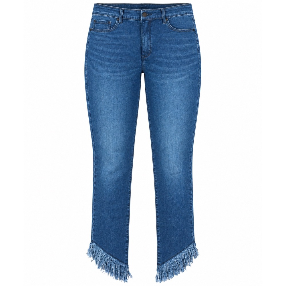 Sofia Jeans Rosa Curvy Ankle Fringe Hem Blue Denim Jeans 14 Preppy boho stretch